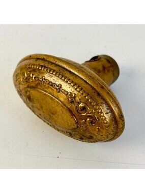 Antique Brass Oval Door Knob Ornate 2.5" Vintage Victorian Handle Pull